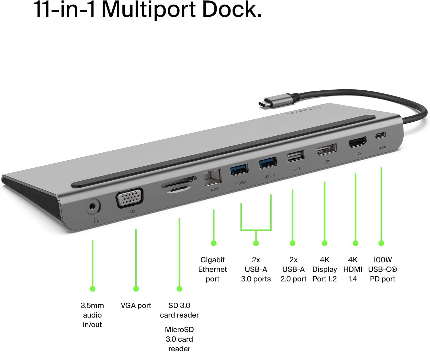 هاب USB-C Belkin 11-in-1 با HDMI 4K، DP، VGA و شارژ 100W هاب USB-C Belkin 11-in-1 با HDMI 4K، DP، VGA و شارژ 100W