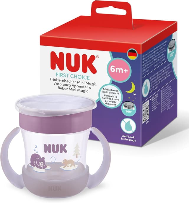 لیوان آبخوری کودک NUK Mini Magic Cup ضد ریزش 160ml شبتاب خرسی لیوان آبخوری کودک NUK Mini Magic Cup ضد ریزش 160ml شبتاب خرسی