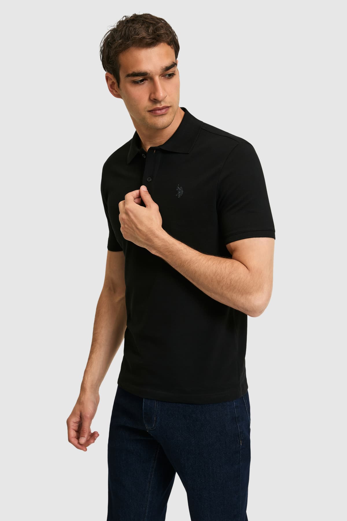 تیشرت مردانه U.S. Polo Assn. اسلیم فیت یقه پولو مشکی ساده مدل 50322347-VR046 تیشرت مردانه U.S. Polo Assn. اسلیم فیت یقه پولو مشکی ساده مدل 50322347-VR046