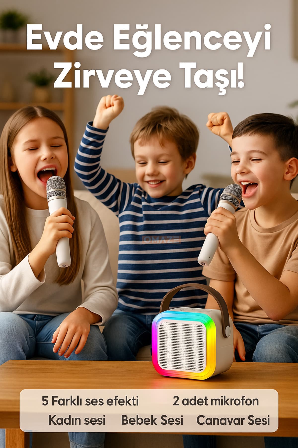 اسپیکر بلوتوثی کارائوکه با میکروفن Omaze نورپردازی RGB LED و ۵ افکت صوتی اسپیکر بلوتوثی کارائوکه با میکروفن Omaze نورپردازی RGB LED و ۵ افکت صوتی