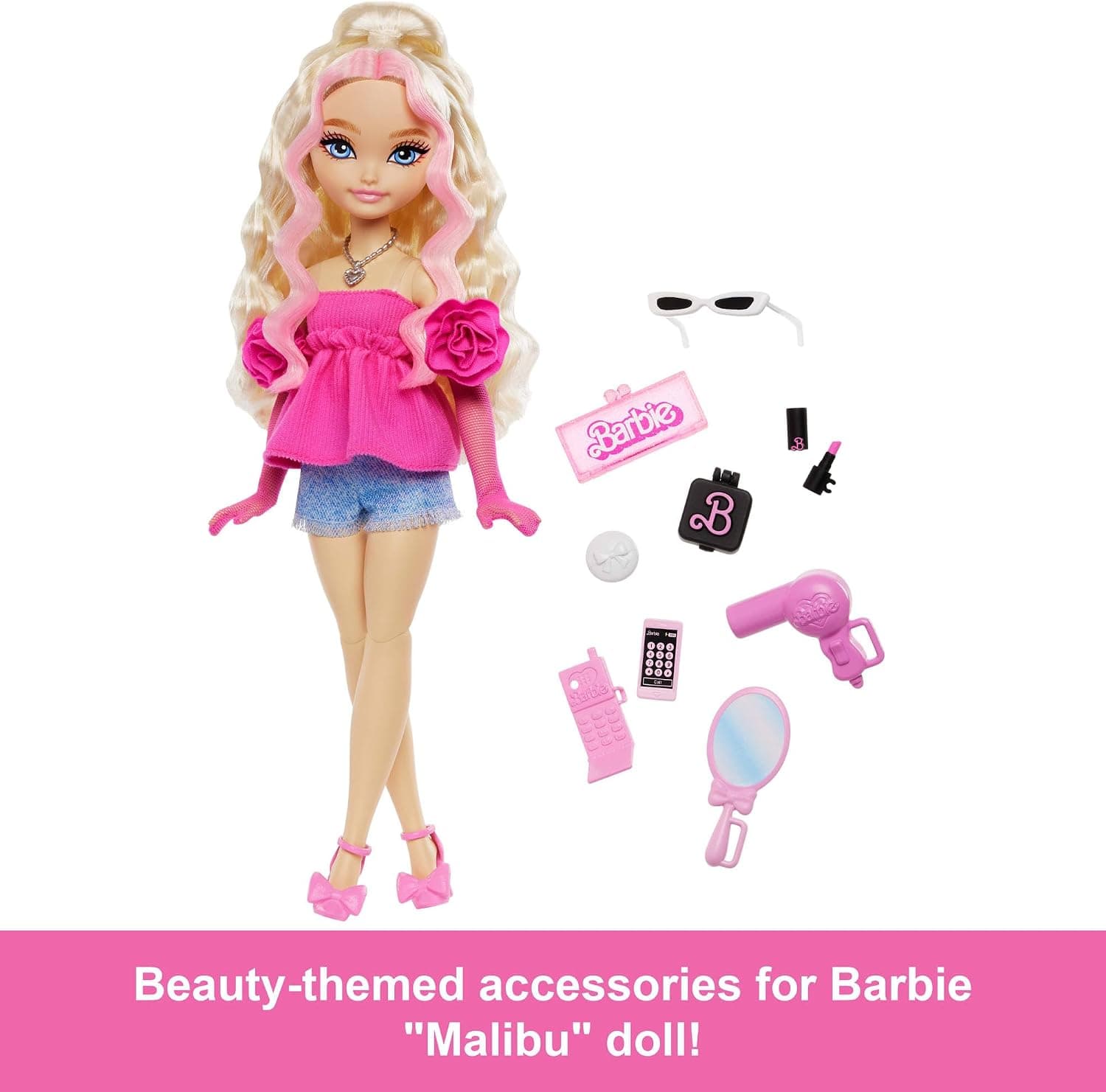 عروسک و لوازم جانبی Barbie Dream Besties متحرک Barbie Malibu با موهای بلوند موجدار و 11 تکه لوازم آرایش و مو مدل HYC21 عروسک و لوازم جانبی Barbie Dream Besties متحرک Barbie Malibu با موهای بلوند موجدار و 11 تکه لوازم آرایش و مو مدل HYC21