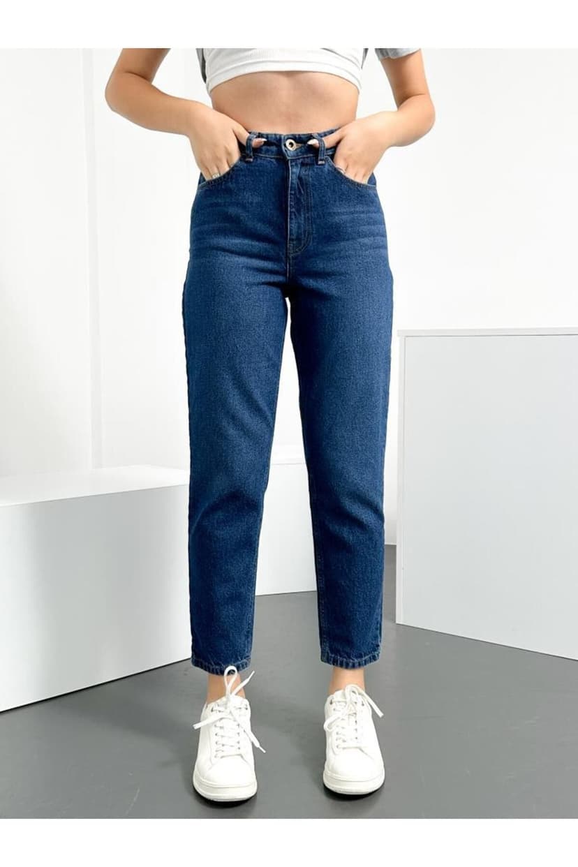 شلوار جین زنانه HLT JEANS مام کمر بلند لایکرادار آبی تیره مدل ANNA-KYMAVİ شلوار جین زنانه HLT JEANS مام کمر بلند لایکرادار آبی تیره مدل ANNA-KYMAVİ