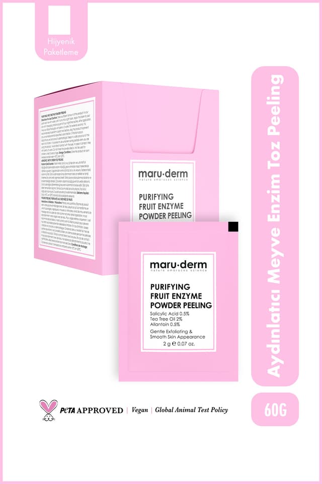 پودر لایهبردار آنزیم میوه پاککننده Maru.Derm 60 G حاوی اسید سالیسیلیک 0.5%، روغن درخت چای 2% و آلانتوئین 0.5% پودر لایهبردار آنزیم میوه پاککننده Maru.Derm 60 G حاوی اسید سالیسیلیک 0.5%، روغن درخت چای 2% و آلانتوئین 0.5%