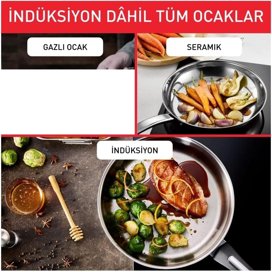 ست قابلمه استیل Tefal Duetto کف القایی 8 پارچه مدل 2100139450 ست قابلمه استیل Tefal Duetto کف القایی 8 پارچه مدل 2100139450