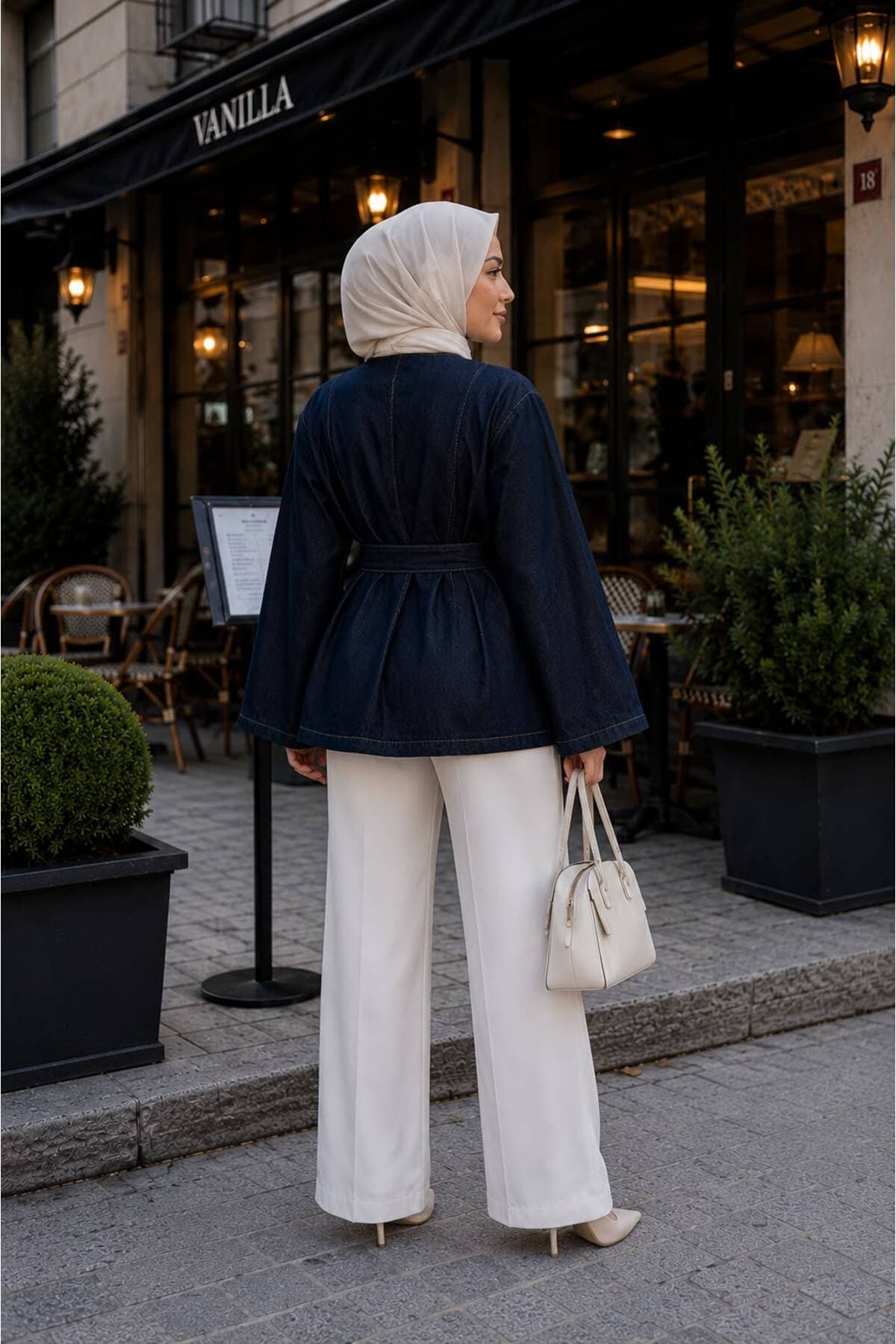 ژاکت دنیم زنانه mega lucky سرمهای تیره کمربنددار ژاکت دنیم زنانه mega lucky سرمهای تیره کمربنددار