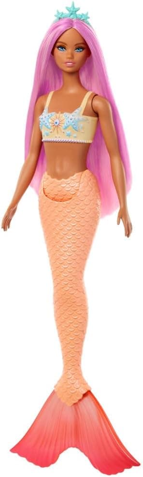عروسک پریدریایی Barbie با موهای صورتی و تل، بالاتنه ستارهدریایی و دم نارنجی نرم مدل HRR05 عروسک پریدریایی Barbie با موهای صورتی و تل، بالاتنه ستارهدریایی و دم نارنجی نرم مدل HRR05