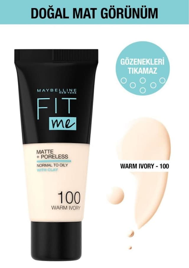 فوندیشن Maybelline New York Fit Me Matte Poreless رنگ 100 عاجی گرم فوندیشن Maybelline New York Fit Me Matte Poreless رنگ 100 عاجی گرم