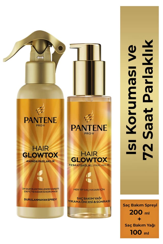ست روغن براقکننده مو و اسپری محافظ حرارتی Pantene Hair Glowtox GLOW DUO ست روغن براقکننده مو و اسپری محافظ حرارتی Pantene Hair Glowtox GLOW DUO