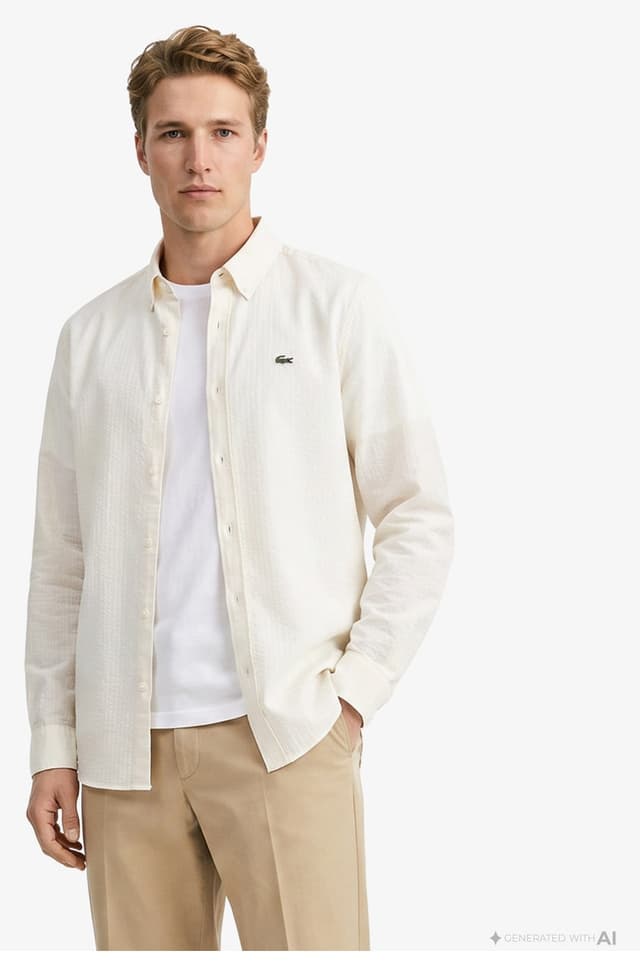 پیراهن مردانه Lacoste یقه دکمهدار فیت معمولی کرم پیراهن مردانه Lacoste یقه دکمهدار فیت معمولی کرم