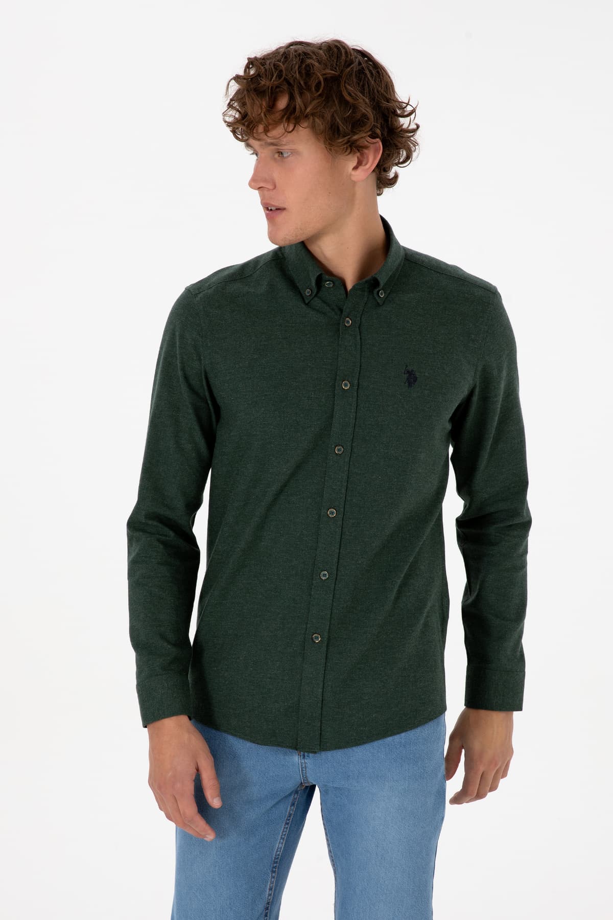 پیراهن مردانه سبز تیره آستین بلند U.S. Polo Assn. ساده مدل 50316721-VR079 پیراهن مردانه سبز تیره آستین بلند U.S. Polo Assn. ساده مدل 50316721-VR079
