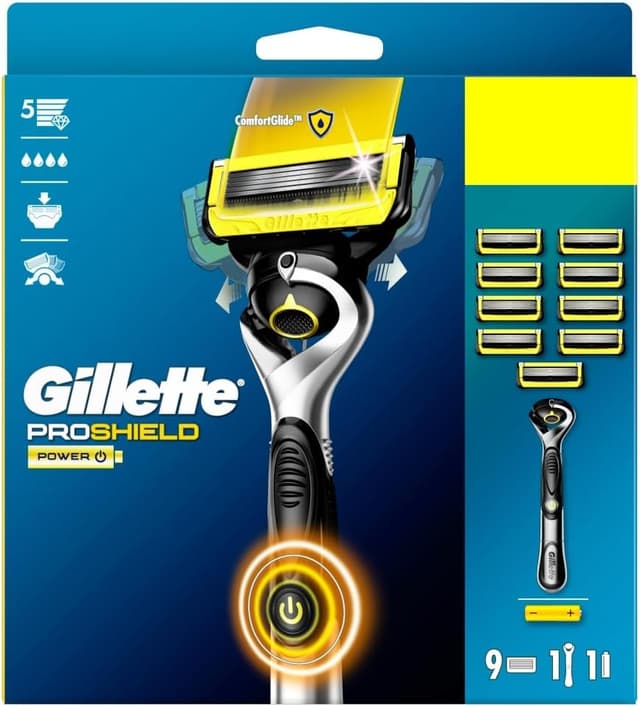 ریشتراش مردانه Gillette ProShield Power ۹ یدکی تریمر دقیق ۵ تیغه ضد اصطکاک ریشتراش مردانه Gillette ProShield Power ۹ یدکی تریمر دقیق ۵ تیغه ضد اصطکاک