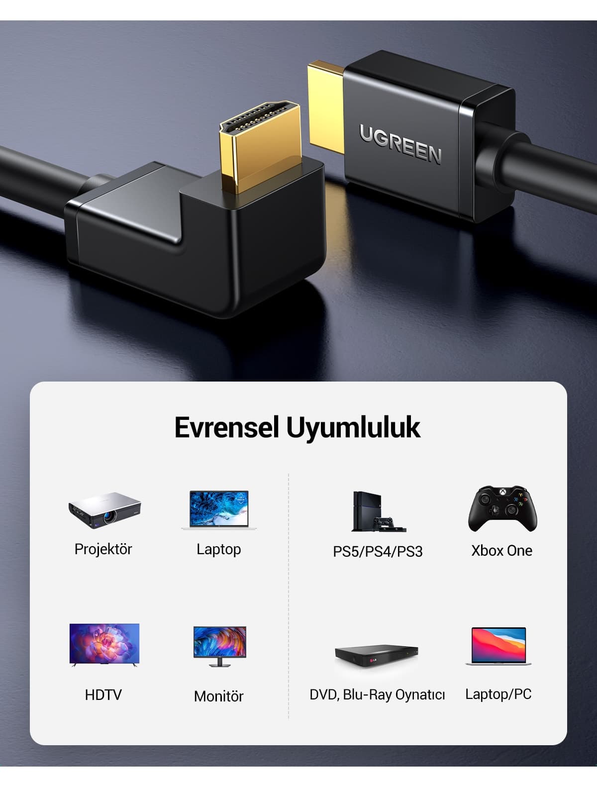 کابل HDMI 4K نری به نری Ugreen مشکی زاویهدار ۹۰ درجه 2m مدل 10173 کابل HDMI 4K نری به نری Ugreen مشکی زاویهدار ۹۰ درجه 2m مدل 10173