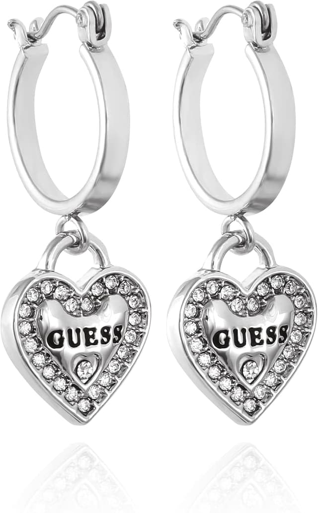 گوشواره زنانه GUESS حلقهای با آویز قلب لوگو گوشواره زنانه GUESS حلقهای با آویز قلب لوگو