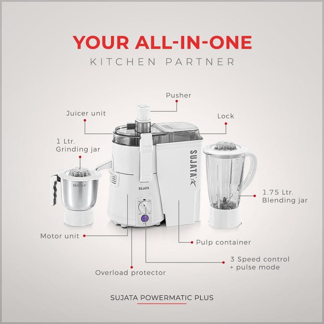 آبمیوهگیری و مخلوطکن Sujata مدل Powermatic Plus 900 وات آبمیوهگیری و مخلوطکن Sujata مدل Powermatic Plus 900 وات