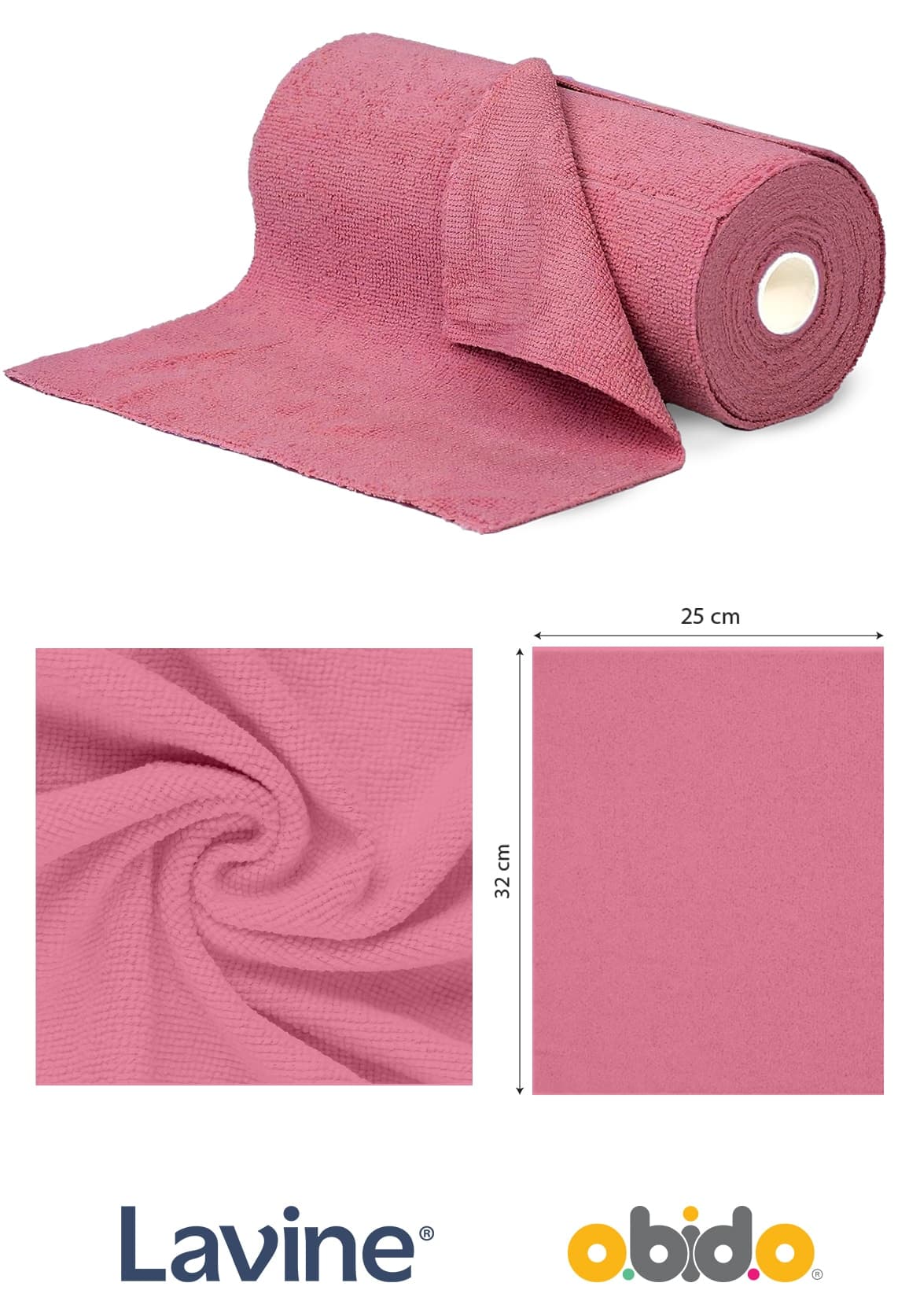دستمال تمیزکننده میکروفیب obido Lavine رولی ۲۰ عددی صورتی 25x32 دستمال تمیزکننده میکروفیب obido Lavine رولی ۲۰ عددی صورتی 25x32