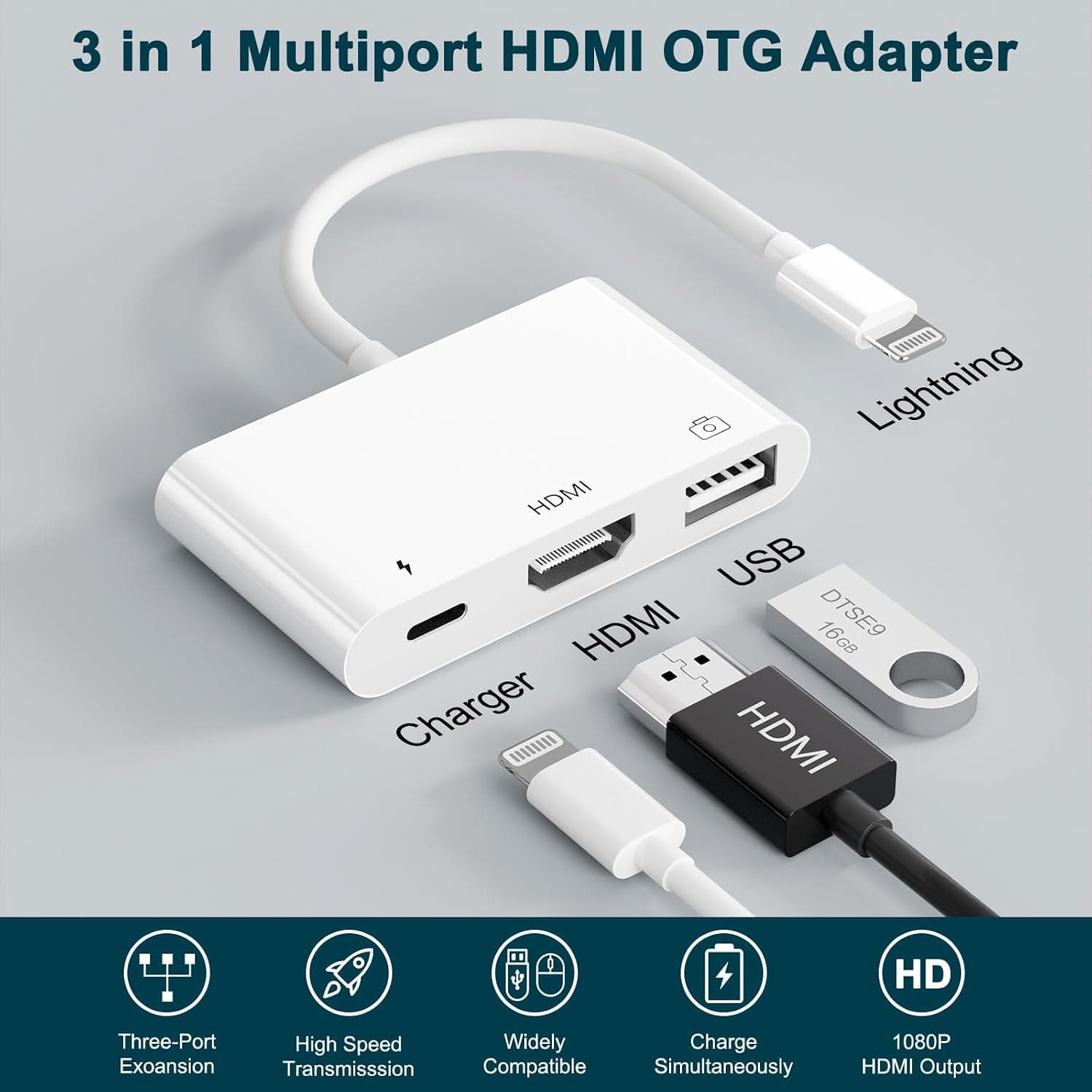 مبدل UNITROX لایتنینگ به HDMI سهکاره 1080P با پورت شارژ مدل UWECAN مبدل UNITROX لایتنینگ به HDMI سهکاره 1080P با پورت شارژ مدل UWECAN