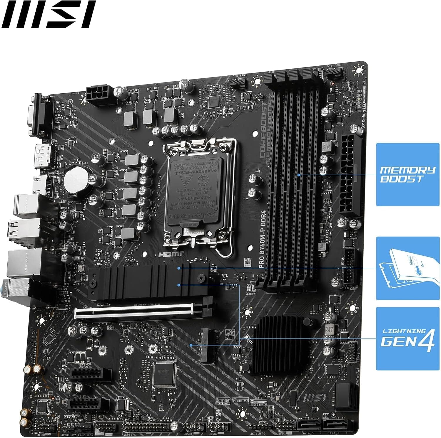 مادربرد MSI گیمینگ mATX سوکت 1700 Intel B760 DDR4 مدل PRO B760M-P مادربرد MSI گیمینگ mATX سوکت 1700 Intel B760 DDR4 مدل PRO B760M-P