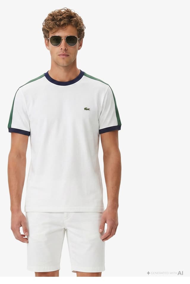 تیشرت مردانه Lacoste یقه گرد فیت معمولی سفید با طراحی رنگبندی مدل بلوکی تیشرت مردانه Lacoste یقه گرد فیت معمولی سفید با طراحی رنگبندی مدل بلوکی