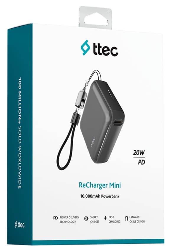 پاوربانک Ttec Recharger Mini 10000mAh 22.5W PD کابل داخلی USB-C خاکستری فضایی مدل 2BB265UG پاوربانک Ttec Recharger Mini 10000mAh 22.5W PD کابل داخلی USB-C خاکستری فضایی مدل 2BB265UG