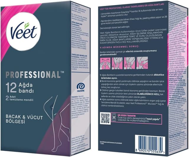 نوار مومزدایی پا و بدن مخصوص پوست حساس Veet Professional 12 عددی نوار مومزدایی پا و بدن مخصوص پوست حساس Veet Professional 12 عددی