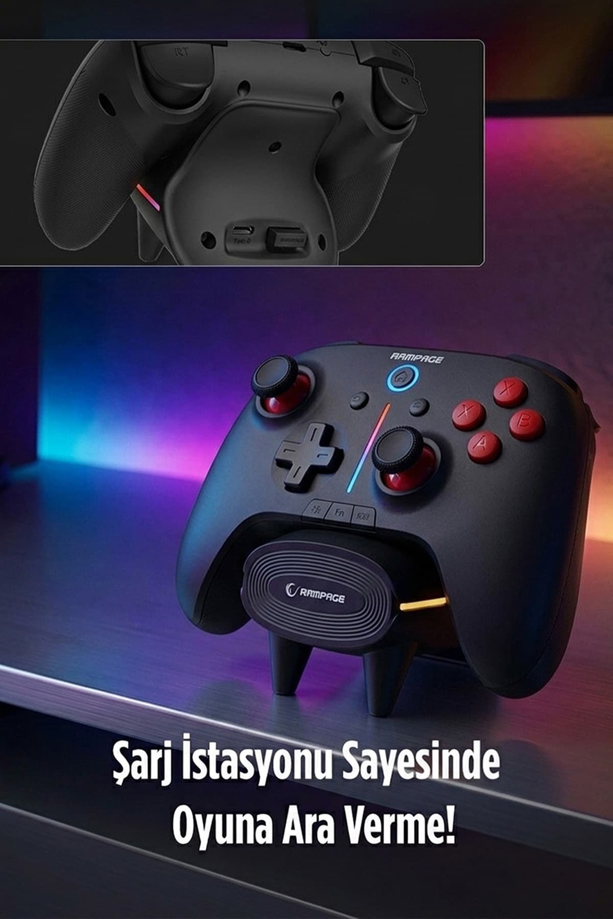گیمپد Rampage RGB مشکی با ایستگاه شارژ BT 2.4GHz برای PC مدل Hydra Pro گیمپد Rampage RGB مشکی با ایستگاه شارژ BT 2.4GHz برای PC مدل Hydra Pro