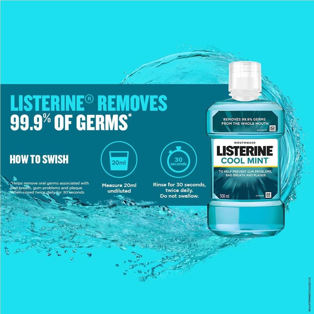 دهانشویه Listerine طعم نعنای خنک بسته 2×500ml دهانشویه Listerine طعم نعنای خنک بسته 2×500ml