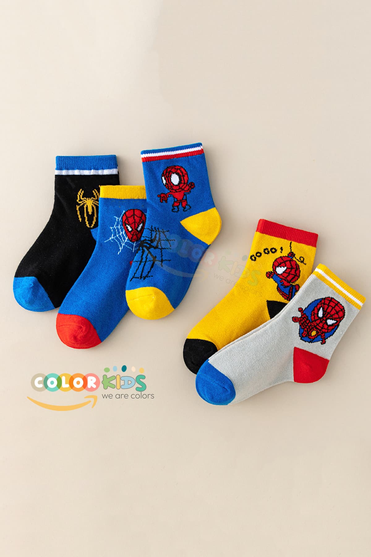 ست جوراب بچگانه Color Socks طرح کاراکتر عنکبوتی 5 جفت ست جوراب بچگانه Color Socks طرح کاراکتر عنکبوتی 5 جفت