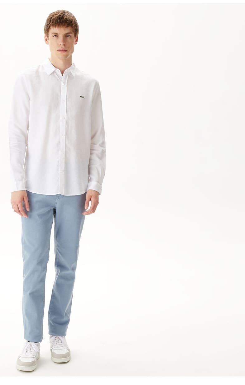 پیراهن مردانه Lacoste سفید کتان فیت اسلیم پیراهن مردانه Lacoste سفید کتان فیت اسلیم