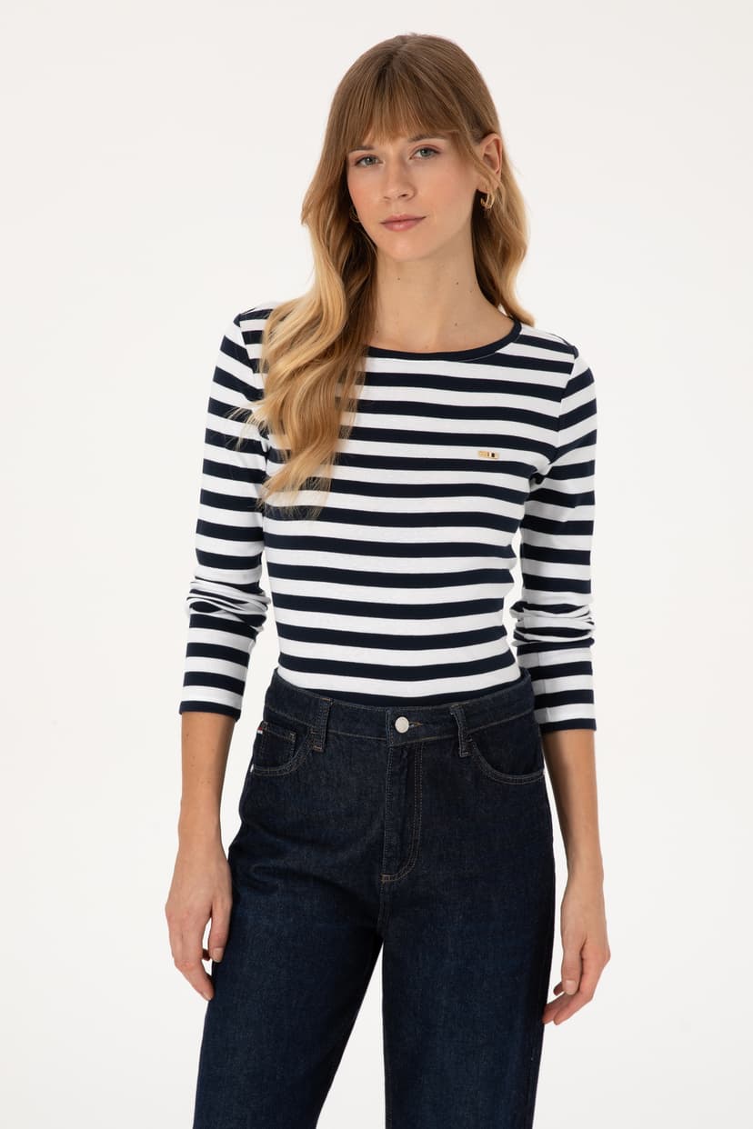 سوئیشرت زنانه U.S. Polo Assn. یقه گرد راهراه سرمهای مدل 50314203-VR033 سوئیشرت زنانه U.S. Polo Assn. یقه گرد راهراه سرمهای مدل 50314203-VR033