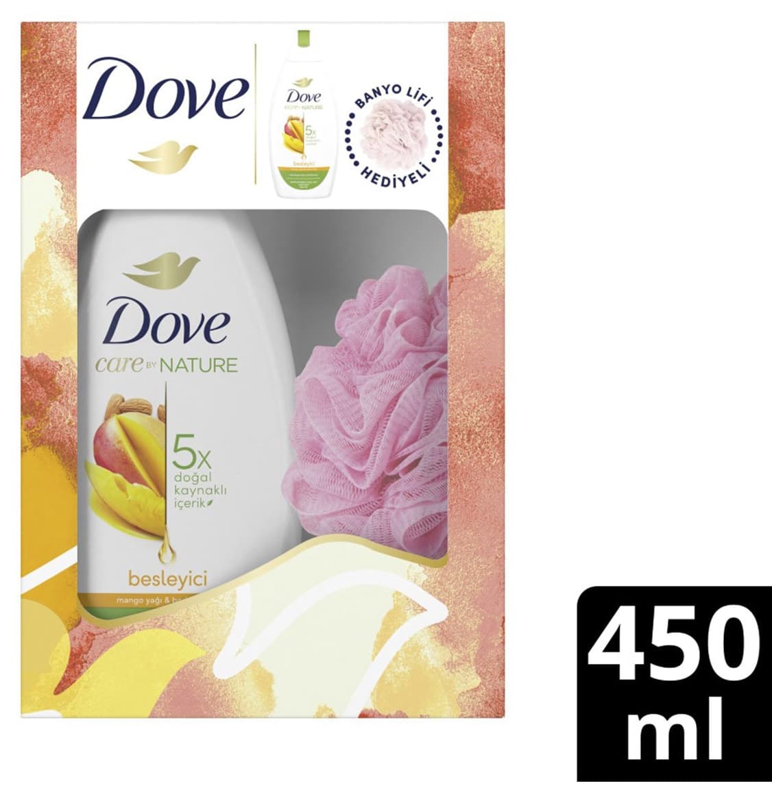 ژل دوش زنانه Dove مرطوبکننده روغن انبه و عصاره بادام 450 ml + لیف حمام ژل دوش زنانه Dove مرطوبکننده روغن انبه و عصاره بادام 450 ml + لیف حمام