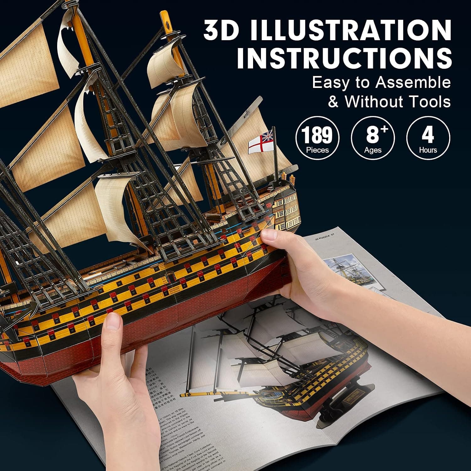 پازل سهبعدی 189 قطعه CubicFun کشتی نیروی دریایی مدل HMS Victory پازل سهبعدی 189 قطعه CubicFun کشتی نیروی دریایی مدل HMS Victory