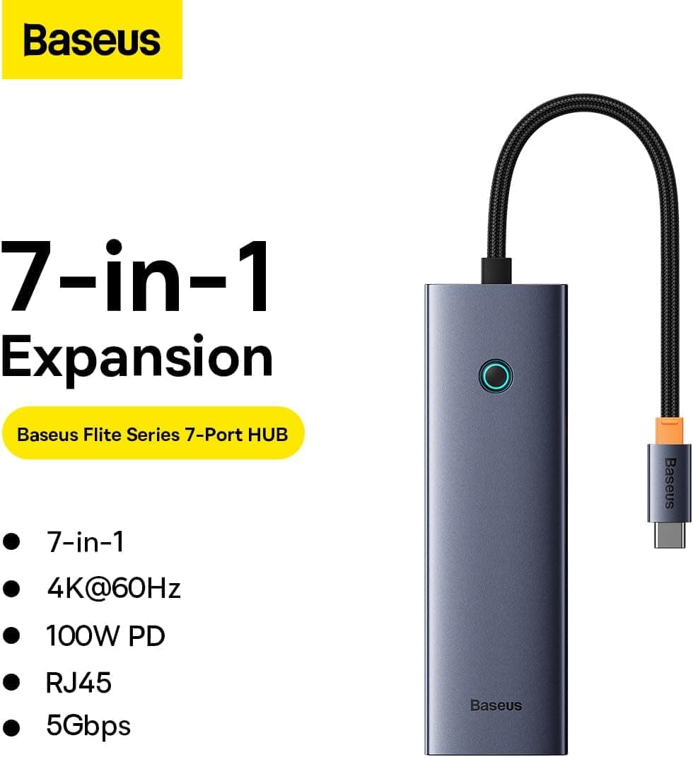 هاب 7 پورت Baseus مدل 7w1 UltraJoy 7 با ورودی USB-C هاب 7 پورت Baseus مدل 7w1 UltraJoy 7 با ورودی USB-C