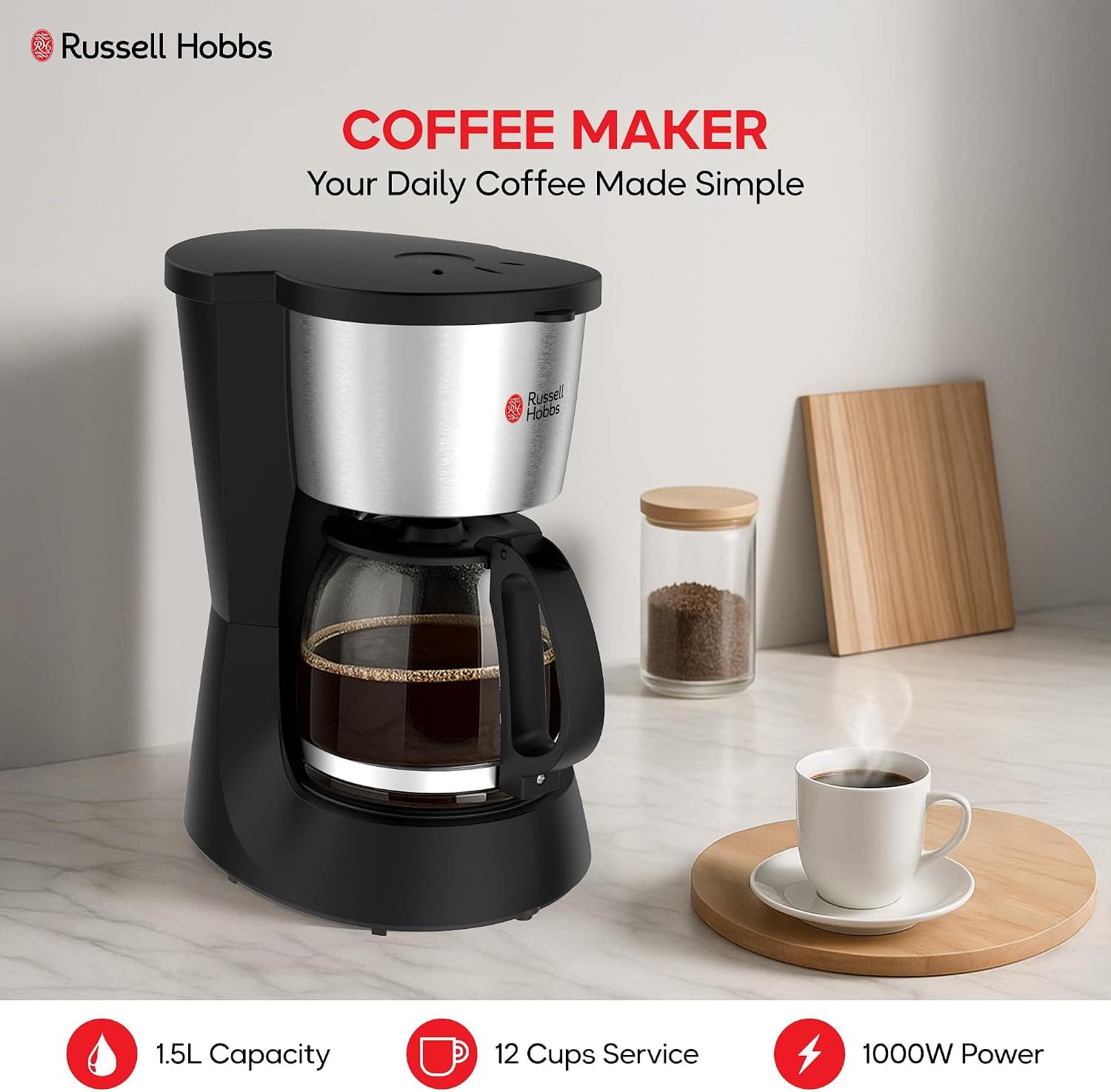 دستگاه قهوهساز فیلتری Russell Hobbs 1000W 1.5L 12 فنجانی مدل CM6689 دستگاه قهوهساز فیلتری Russell Hobbs 1000W 1.5L 12 فنجانی مدل CM6689