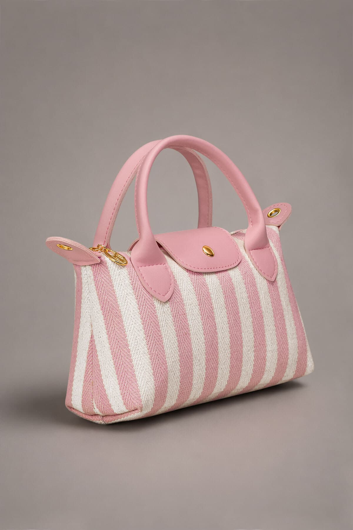 کیف زنانه Housebags چندکاره کانواس صورتی راهراه با بند ضربدری چرم PU کیف زنانه Housebags چندکاره کانواس صورتی راهراه با بند ضربدری چرم PU