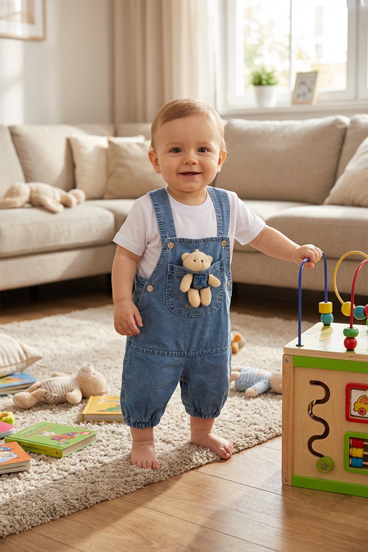 ست دو تکه Lui Baby شامل سرهمی جین و تیشرت سفید ست دو تکه Lui Baby شامل سرهمی جین و تیشرت سفید