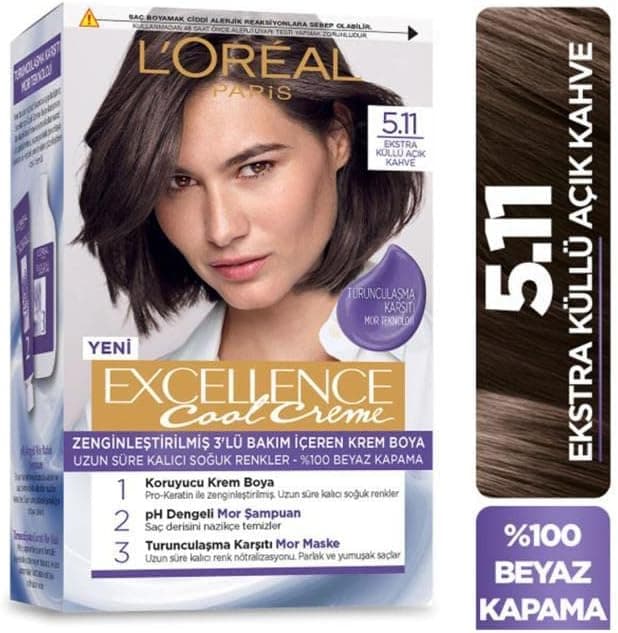 رنگ موی کرمدار L'Oréal Paris مدل Excellence Cool Creme شماره 5.11 قهوهای روشن خاکستری رنگ موی کرمدار L'Oréal Paris مدل Excellence Cool Creme شماره 5.11 قهوهای روشن خاکستری
