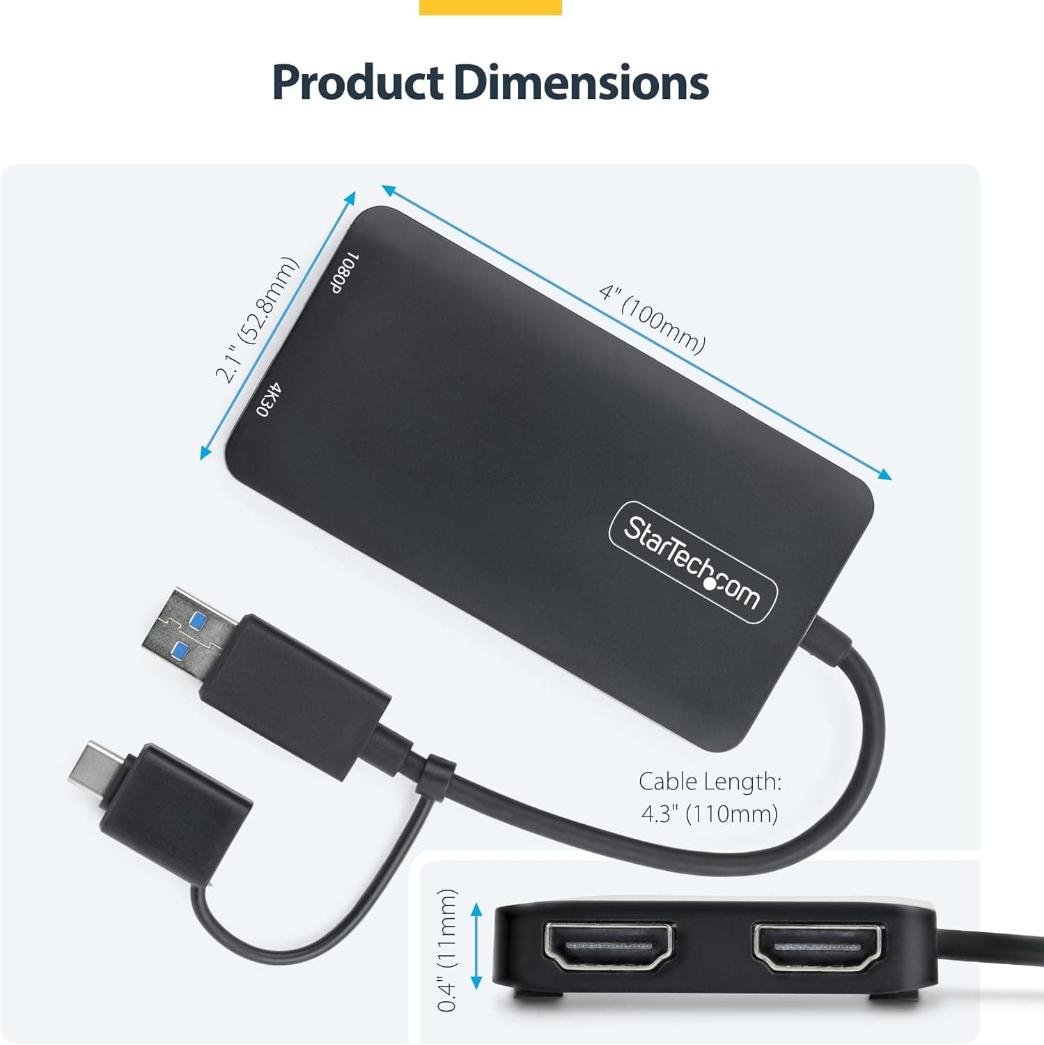 آداپتور دو مانیتوره StarTech مدل 107B-USB-HDMI-2 با خروجی 4K30 و 1080p آداپتور دو مانیتوره StarTech مدل 107B-USB-HDMI-2 با خروجی 4K30 و 1080p