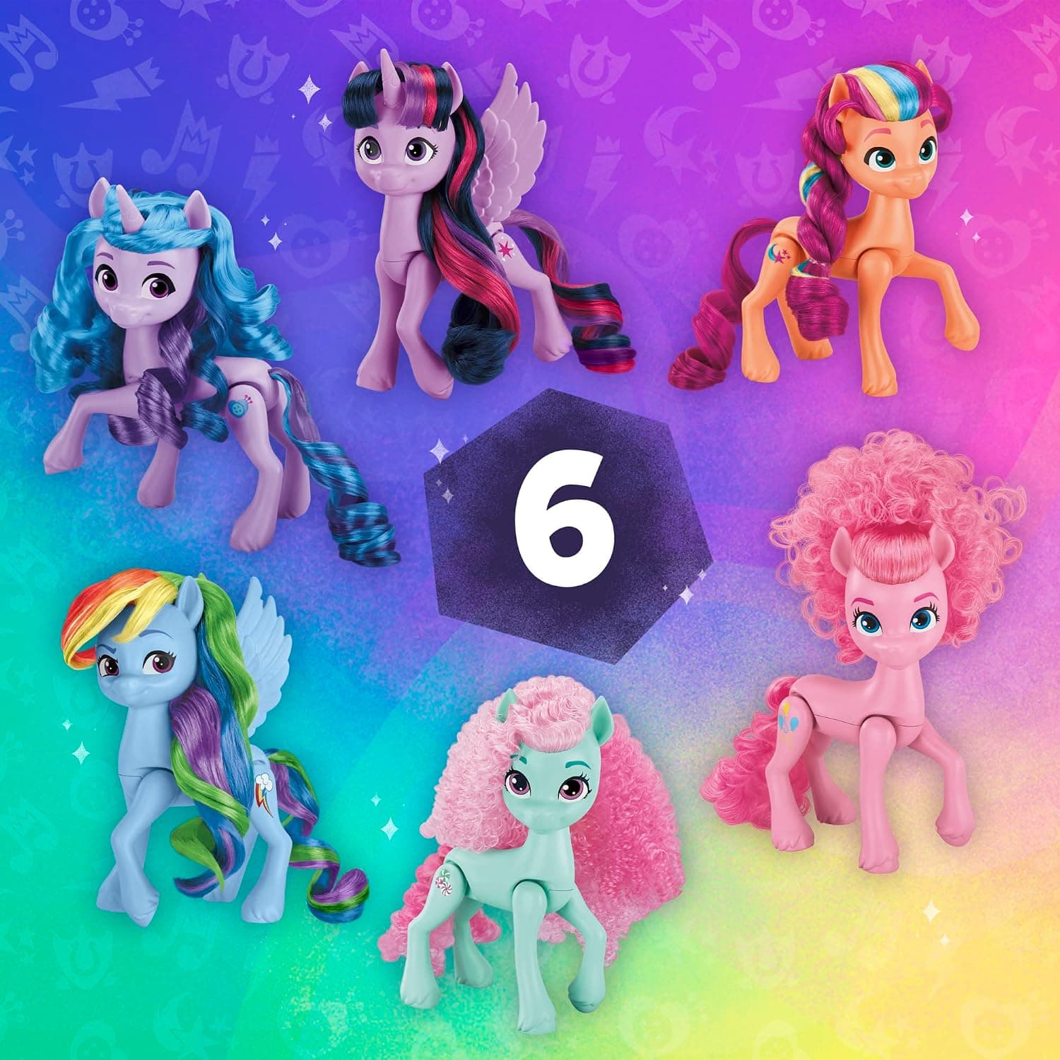 مجموعه ۶تایی عروسک اسب تکشاخ My Little Pony برای دختران و پسران ۳ ساله، مدل Rainbow Celebration، 5.5-Inch مجموعه ۶تایی عروسک اسب تکشاخ My Little Pony برای دختران و پسران ۳ ساله، مدل Rainbow Celebration، 5.5-Inch