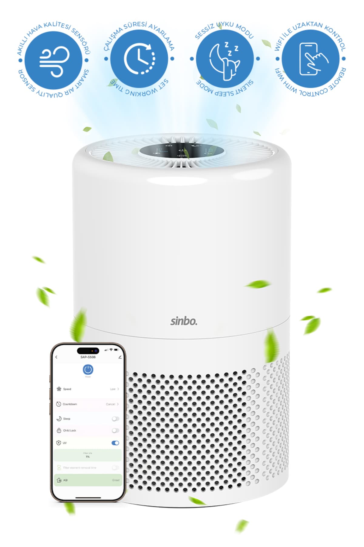 دستگاه تصفیه هوای هوشمند Sinbo با فیلتر H13 HEPA و قابلیت WiFi مدل SAP-5508 دستگاه تصفیه هوای هوشمند Sinbo با فیلتر H13 HEPA و قابلیت WiFi مدل SAP-5508