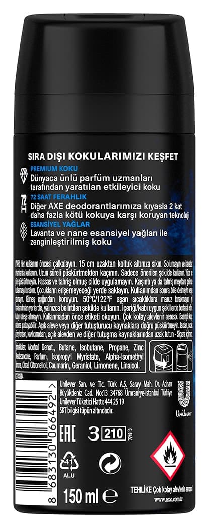 دئودورانت اسپری مردانه Axe با رایحه اسطوخودوس آبی طراوت 72 ساعته 150 ml x3 دئودورانت اسپری مردانه Axe با رایحه اسطوخودوس آبی طراوت 72 ساعته 150 ml x3