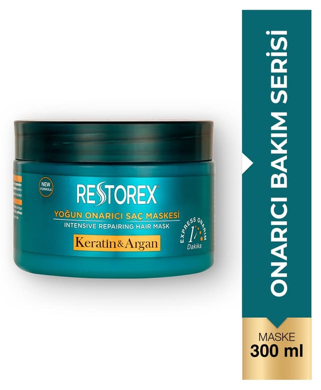 ماسک مو ترمیمکننده Restorex حاوی کراتین و آرگان برای موهای آسیبدیده 300 Ml ماسک مو ترمیمکننده Restorex حاوی کراتین و آرگان برای موهای آسیبدیده 300 Ml