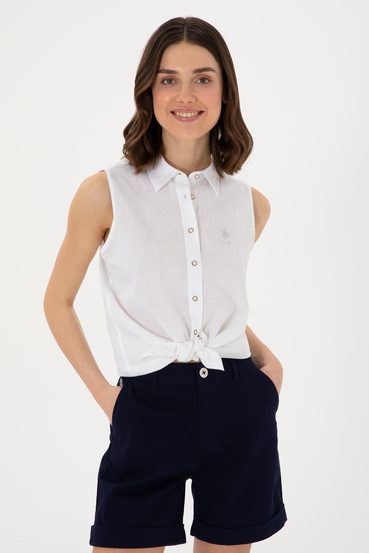 پیراهن زنانه U.S. Polo Assn. کتان مخلوط آستین کوتاه سفید مدل 50298111-VR013 پیراهن زنانه U.S. Polo Assn. کتان مخلوط آستین کوتاه سفید مدل 50298111-VR013