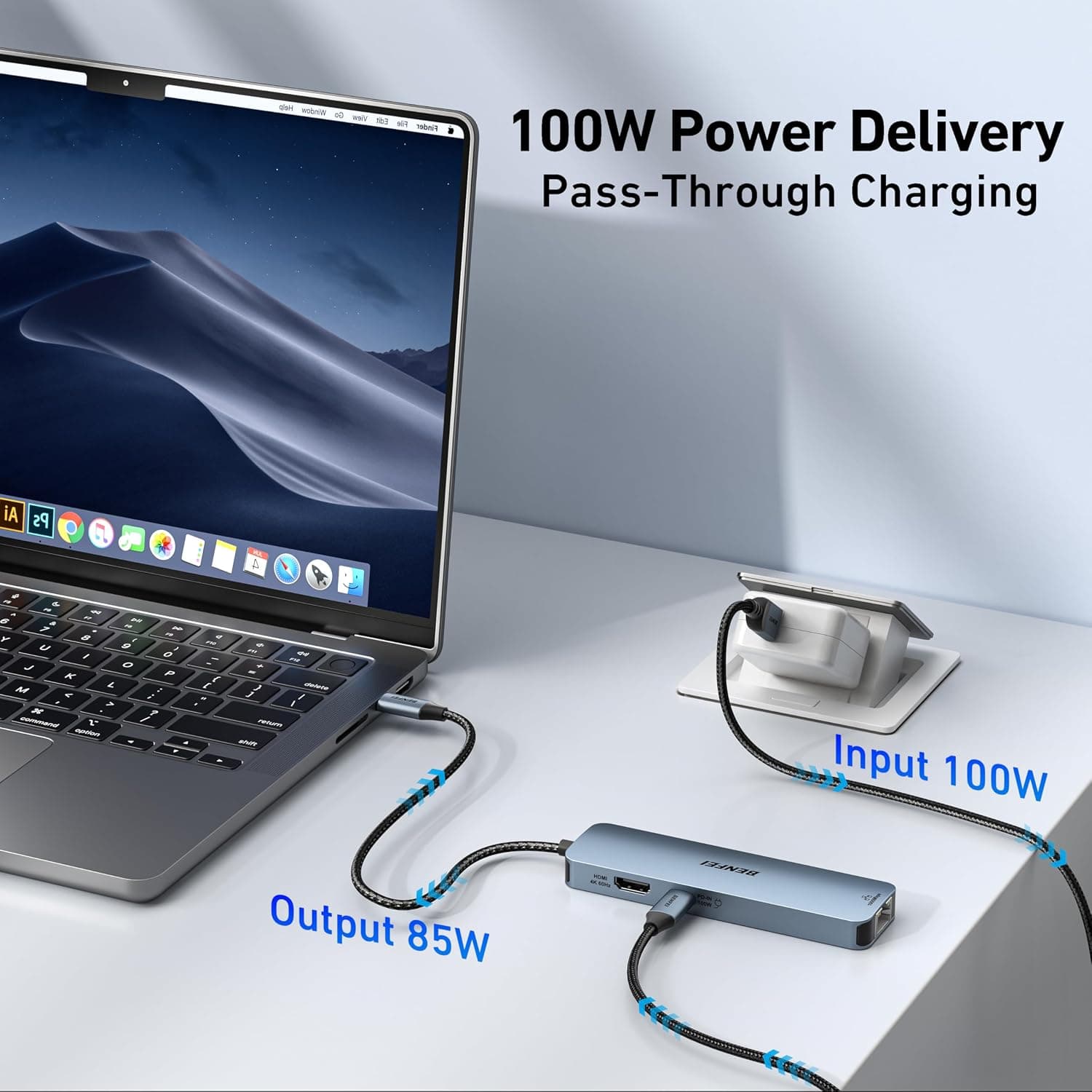 هاب USB-C BENFEI 6 در 1 HDMI 4K@60Hz، Gigabit Ethernet و توان 100W هاب USB-C BENFEI 6 در 1 HDMI 4K@60Hz، Gigabit Ethernet و توان 100W