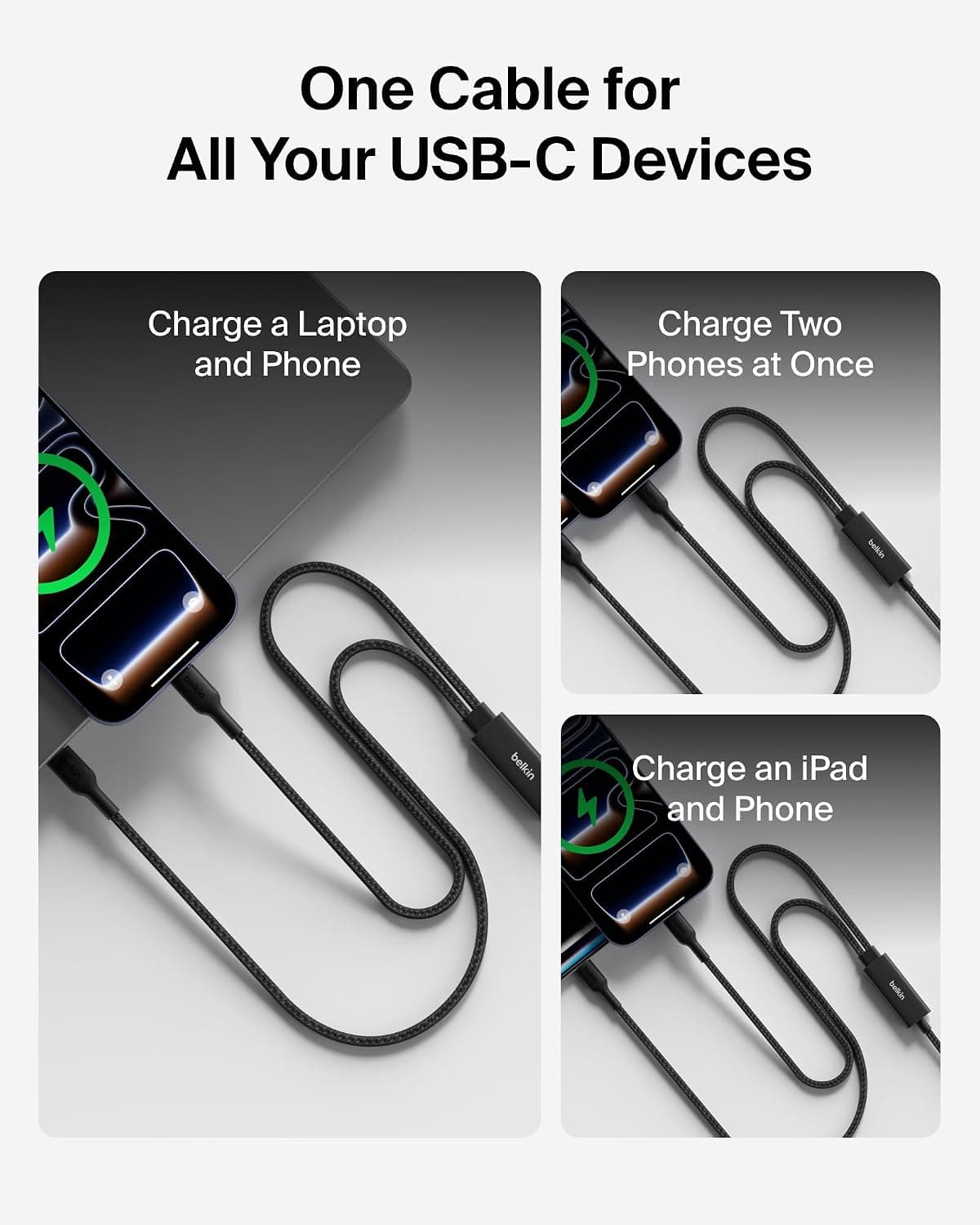 کابل شارژ Belkin BoostCharge Pro USB C به USB C 140W بافتدار مشکی کابل شارژ Belkin BoostCharge Pro USB C به USB C 140W بافتدار مشکی