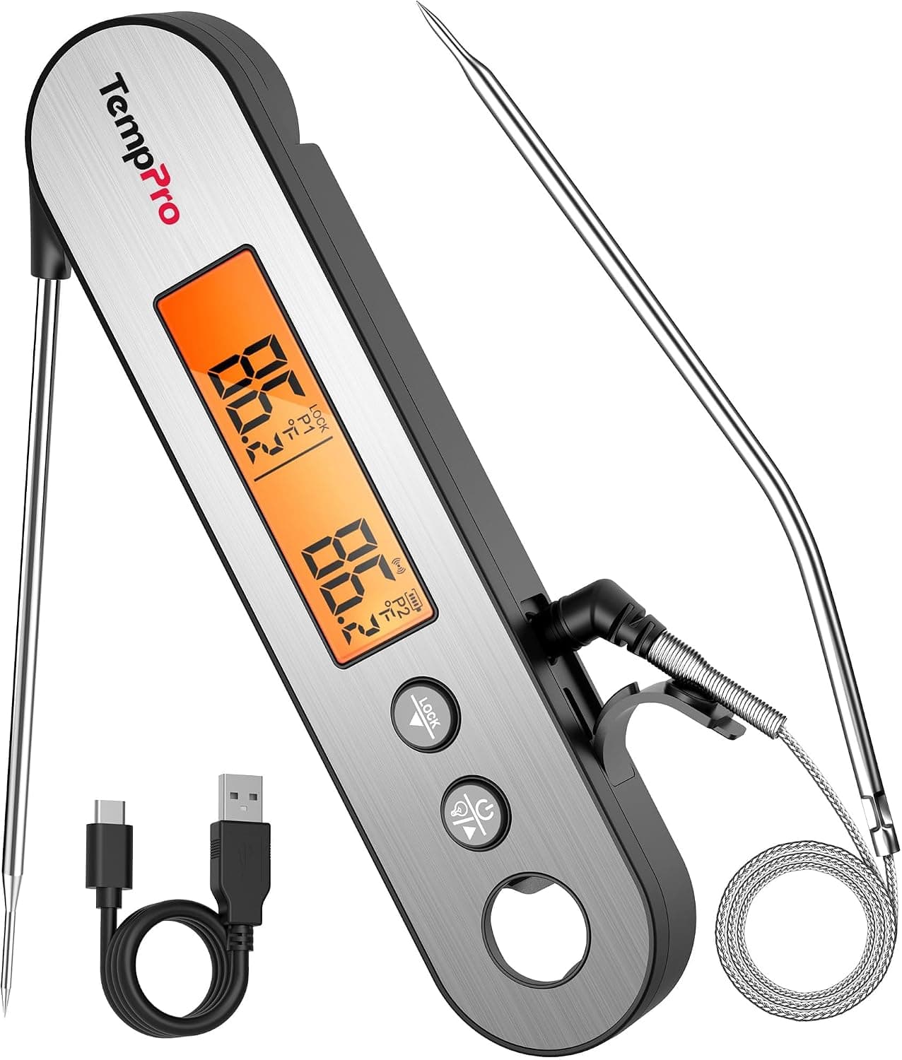 ترمومتر دیجیتال گوشت Thermopro دو پروبی ضدآب با سنسور فر شارژی مدل TP610 ترمومتر دیجیتال گوشت Thermopro دو پروبی ضدآب با سنسور فر شارژی مدل TP610