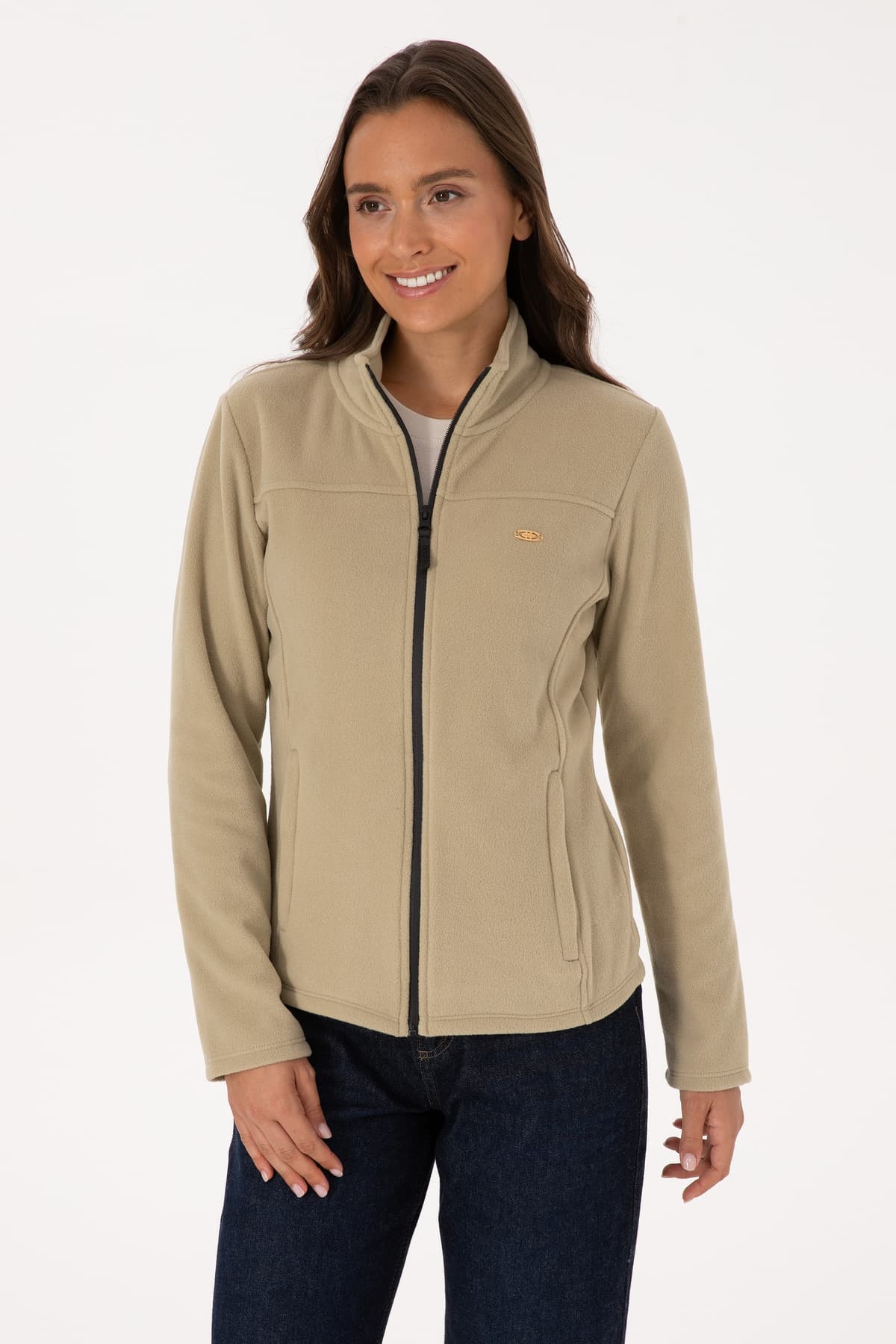 سوئیشرت پلار زنانه U.S. Polo Assn. خاکی روشن یقه ایستاده زیپدار مدل 50316729-VR183 سوئیشرت پلار زنانه U.S. Polo Assn. خاکی روشن یقه ایستاده زیپدار مدل 50316729-VR183