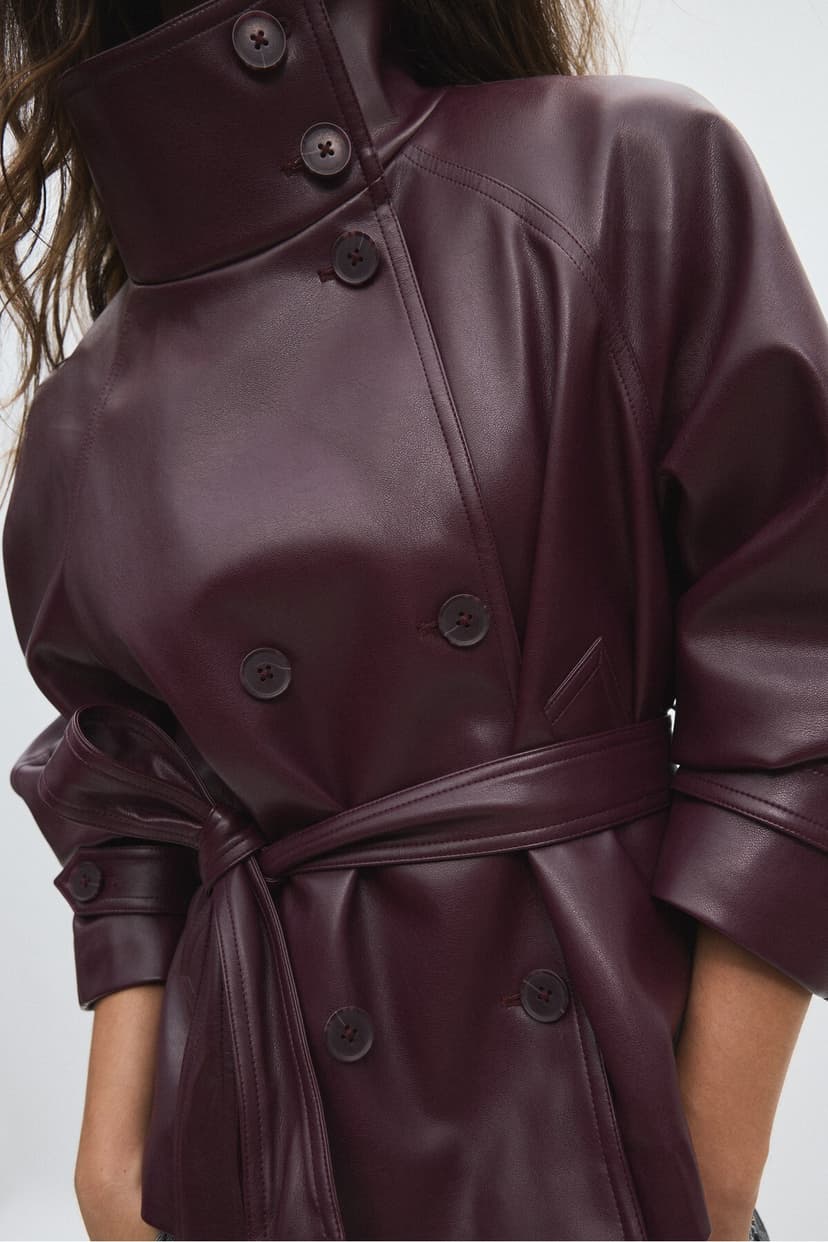 ترنچکت زنانه Stradivarius چرم مصنوعی یقه ایستاده ترنچکت زنانه Stradivarius چرم مصنوعی یقه ایستاده