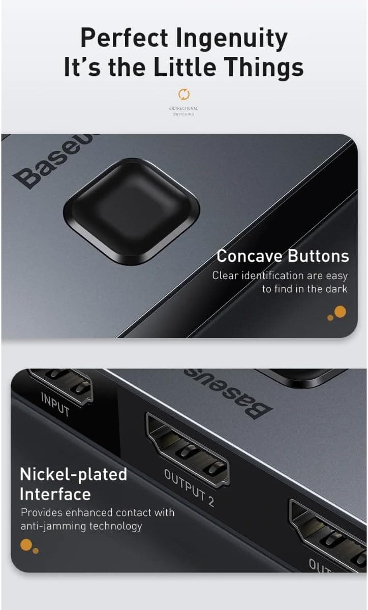 آداپتور هاب HDMI پسرانه Baseus Matrix 2 in 1 خاکستری تیره 4K 60Hz سفری آداپتور هاب HDMI پسرانه Baseus Matrix 2 in 1 خاکستری تیره 4K 60Hz سفری