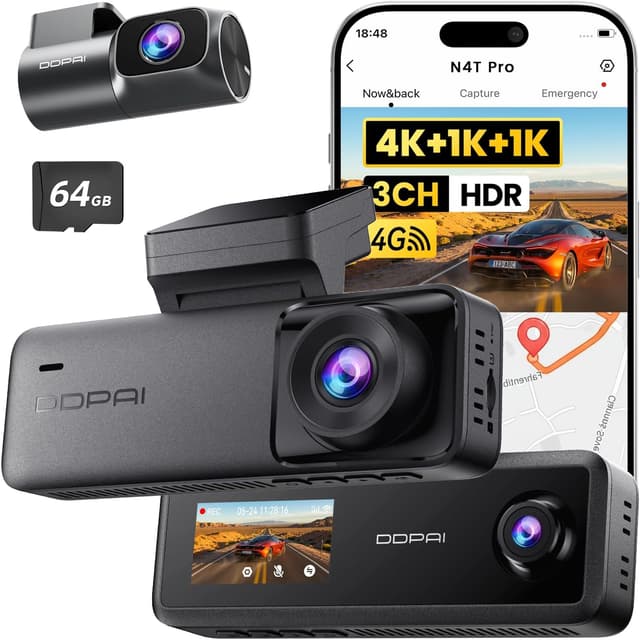 دوربین داشبورد خودرو DDPAI سهکانال جلو داخل عقب 4K مدل N4T Pro دوربین داشبورد خودرو DDPAI سهکانال جلو داخل عقب 4K مدل N4T Pro