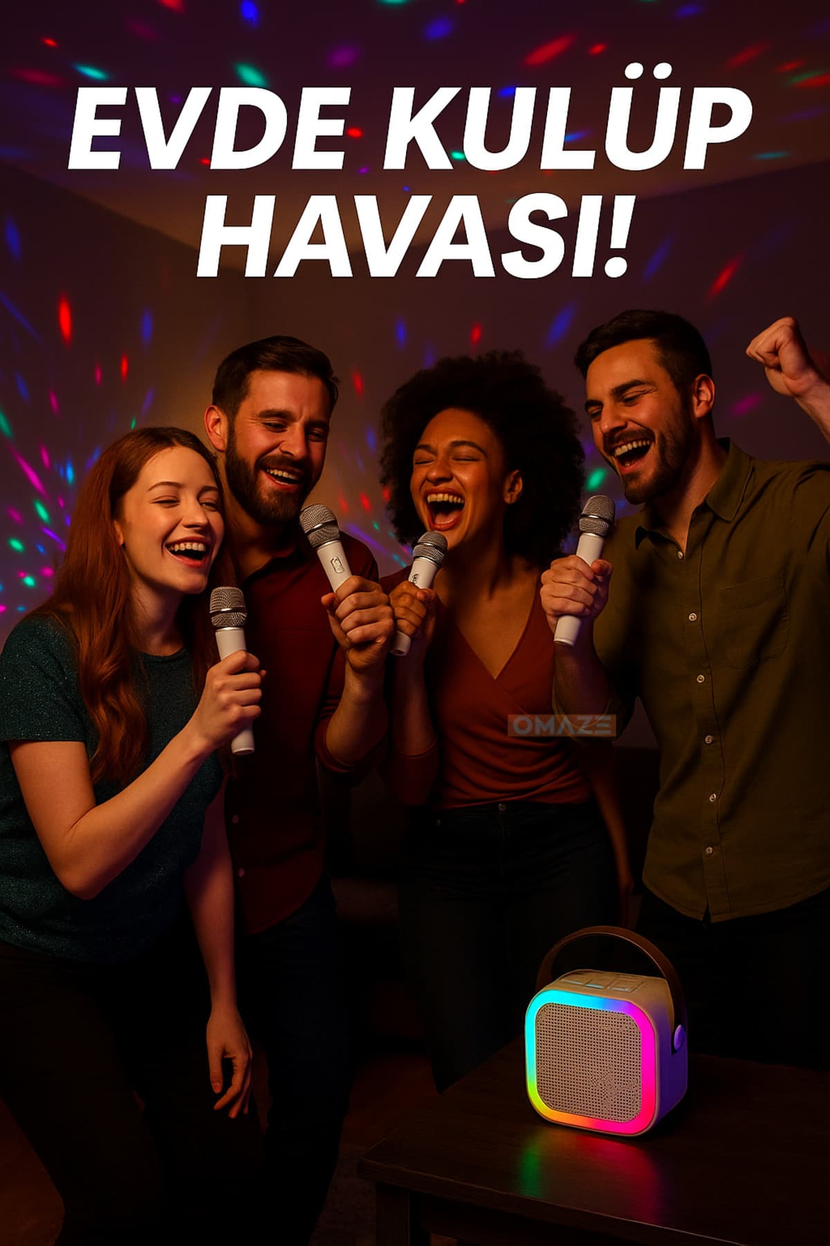 اسپیکر بلوتوثی کارائوکه با میکروفن Omaze نورپردازی RGB LED و ۵ افکت صوتی اسپیکر بلوتوثی کارائوکه با میکروفن Omaze نورپردازی RGB LED و ۵ افکت صوتی
